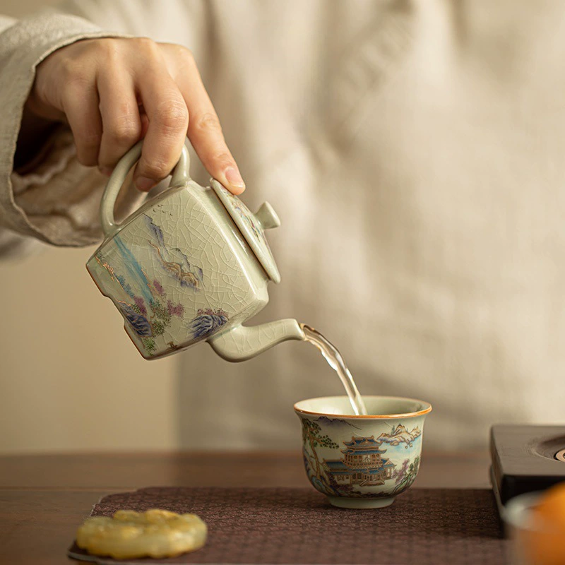 Ru Kiln Square Teapot, Crackle Glaze, Re-seasonable - Image 3