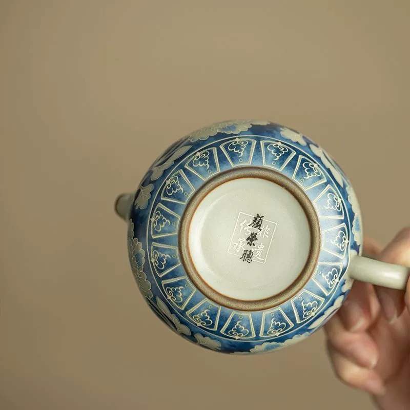 Ru Kiln Yuan Blue and White Xishi Teapot, Crackle Glaze, Re-seasonable - Image 5