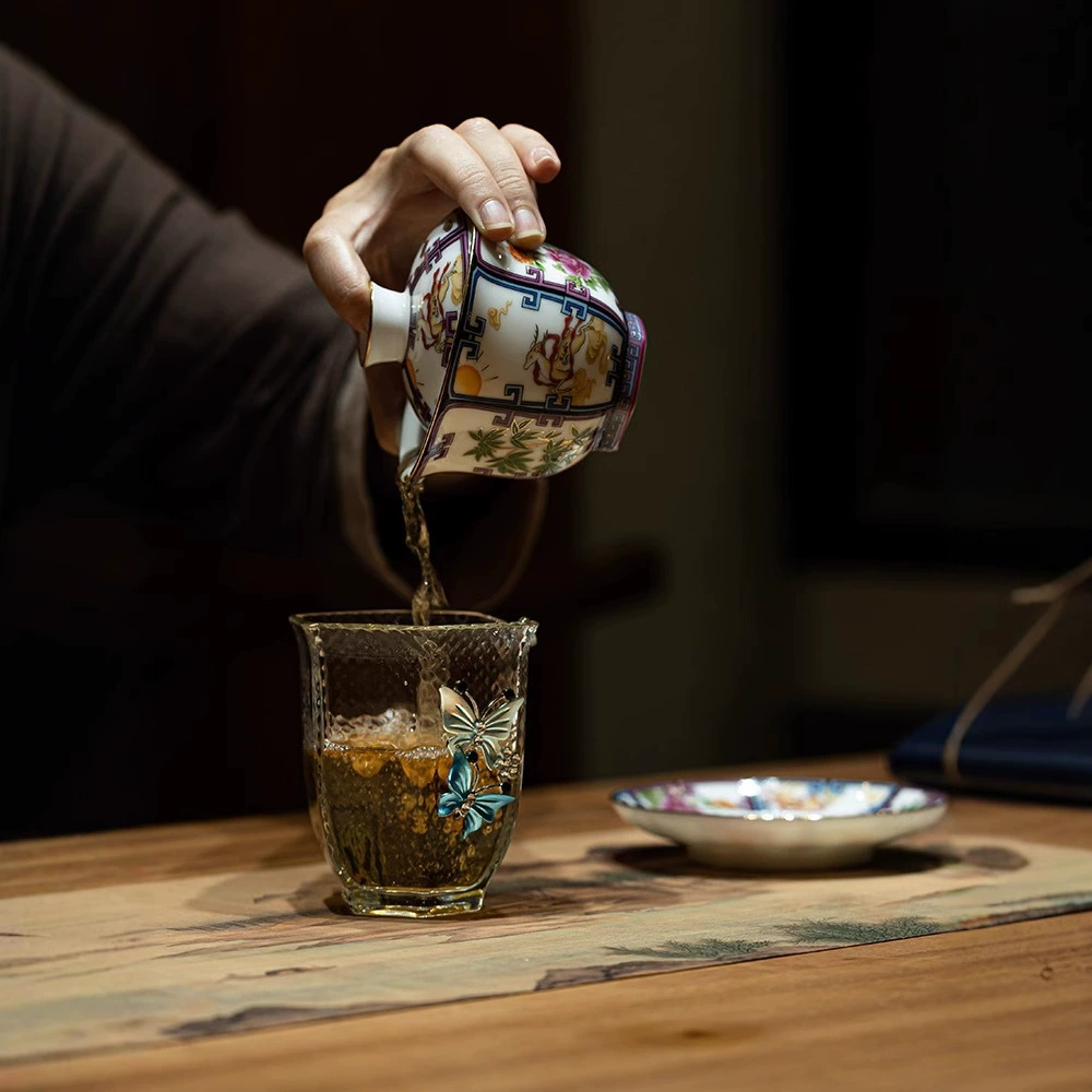Palace Retro Three-Part Gaiwan, White Jade Porcelain - Image 5