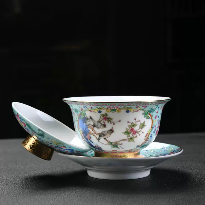 Chinese Style Enamel Sancai Gaiwan, Heat Resistant Ceramic - Image 3
