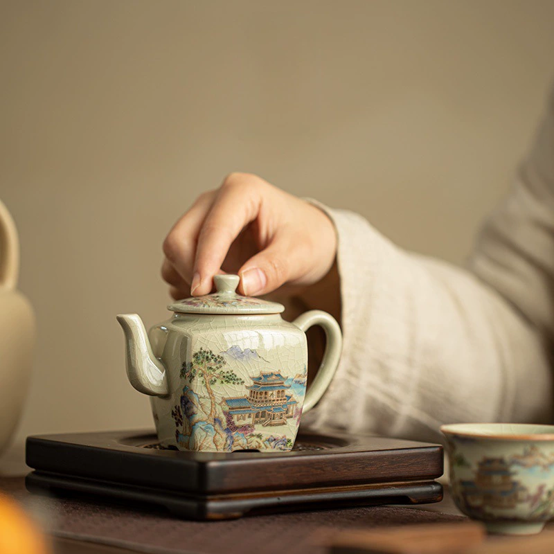 Ru Kiln Square Teapot, Crackle Glaze, Re-seasonable - Image 5