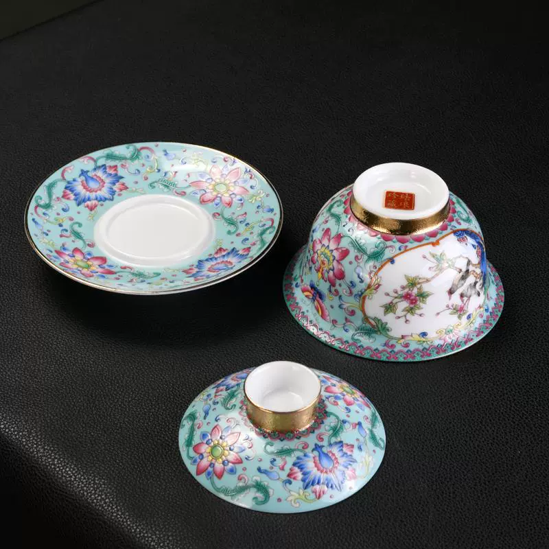Chinese Style Enamel Sancai Gaiwan, Heat Resistant Ceramic - Image 4
