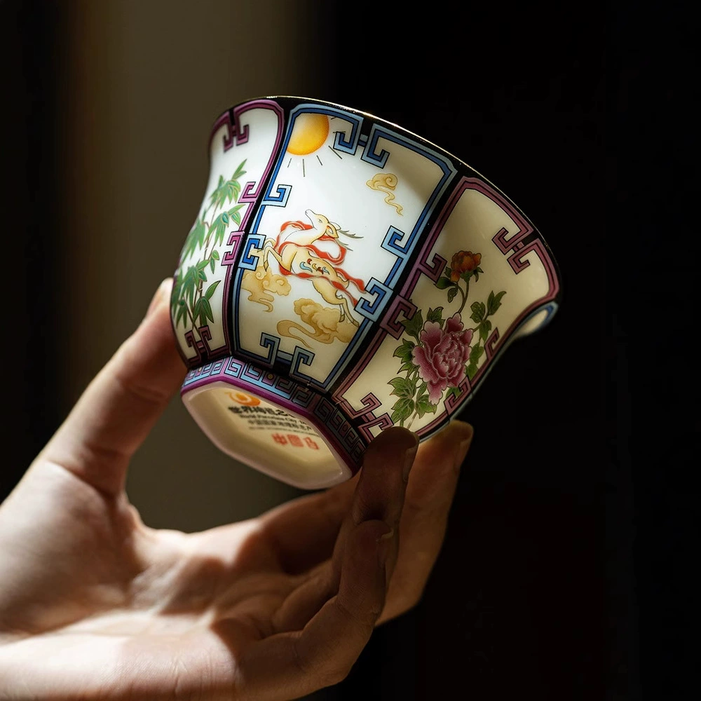 Palace Retro Three-Part Gaiwan, White Jade Porcelain - Image 4