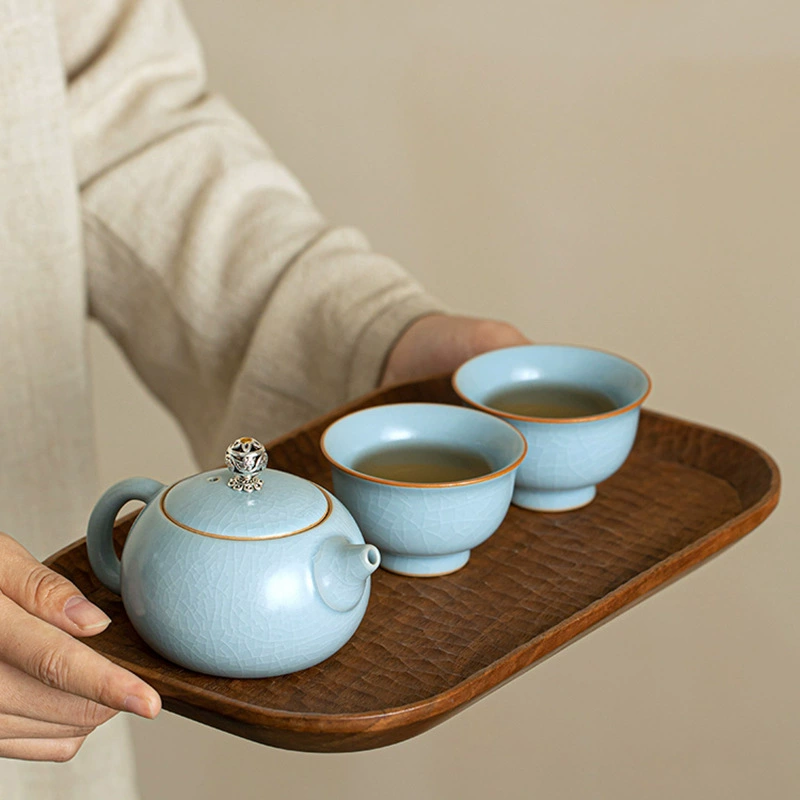 Master Handmade Sky Blue Ru Style Xishi Teapot Ceramic Gongfu Tea Set - Image 5
