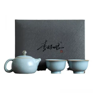Master Handmade Sky Blue Ru Style Xishi Teapot Ceramic Gongfu Tea Set