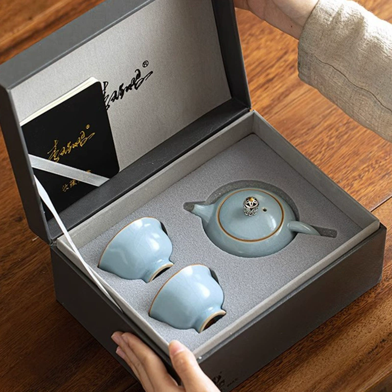 Master Handmade Sky Blue Ru Style Xishi Teapot Ceramic Gongfu Tea Set - Image 2