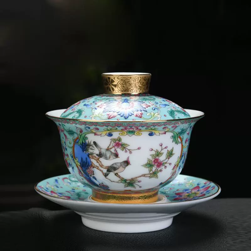 Chinese Style Enamel Sancai Gaiwan, Heat Resistant Ceramic - Image 2