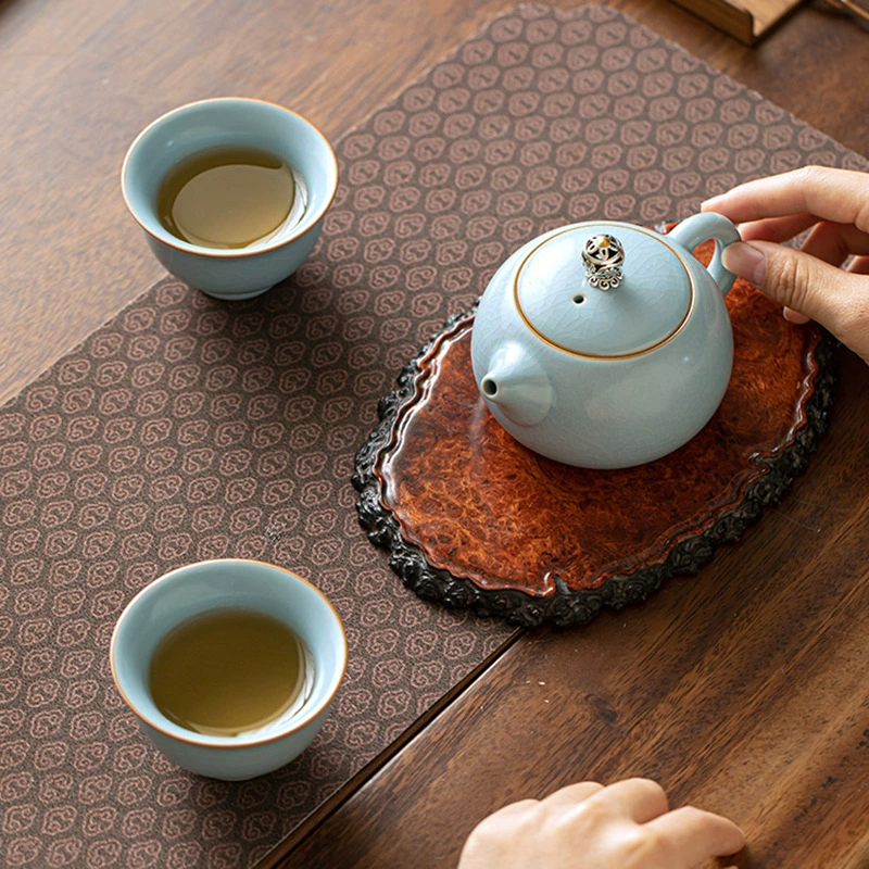 Master Handmade Sky Blue Ru Style Xishi Teapot Ceramic Gongfu Tea Set - Image 3