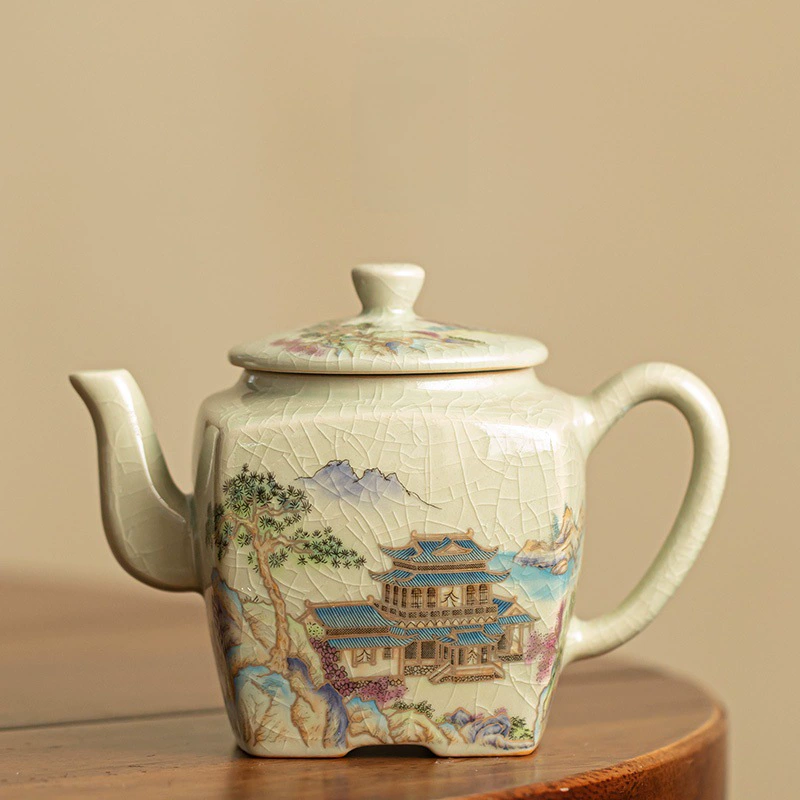 Ru Kiln Square Teapot, Crackle Glaze, Re-seasonable - Image 2